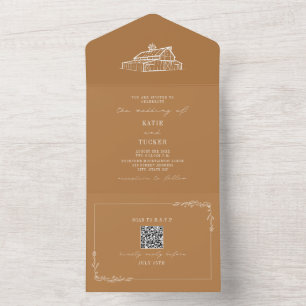 Barn Rustic Farm Wedding Goldenrod QR All In One Invitation
