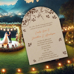 Barn Rustic Floral Arch Shape Wedding Invitation