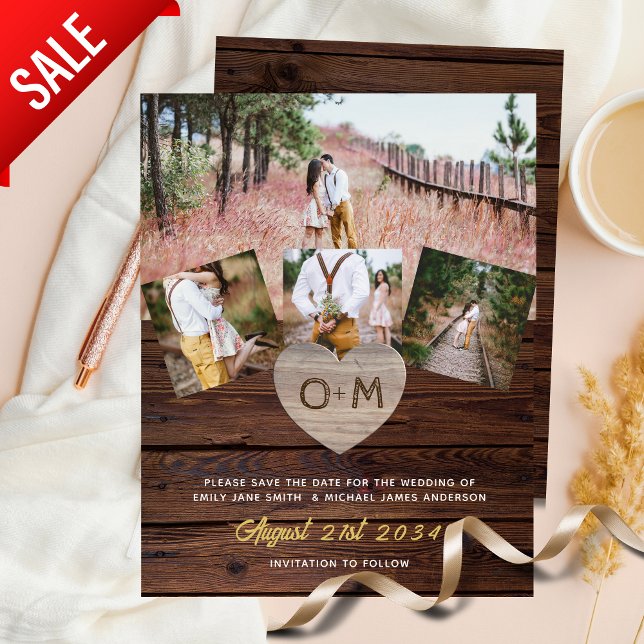 Barn Rustic Wood Photo Collage Engraved Hearts  (Creator Uploaded)