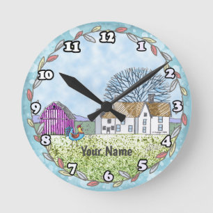Barn Scene Round Clock