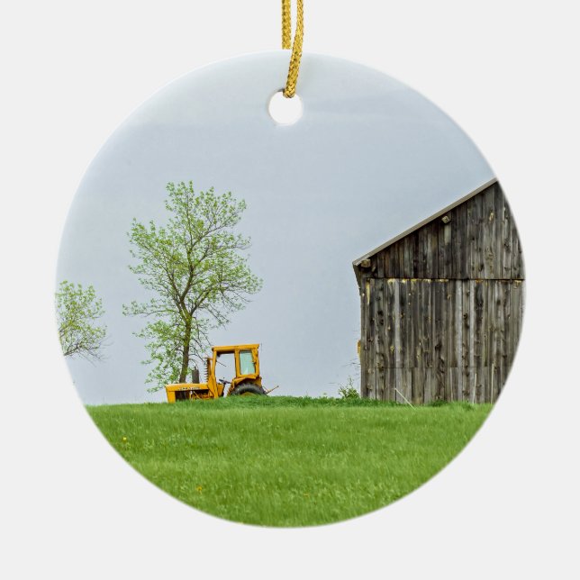 Barn Scene With Tractor Ceramic Tree Decoration (Front)