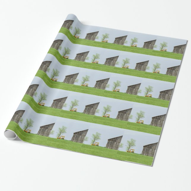 Barn Scene With Tractor Wrapping Paper (Unrolled)