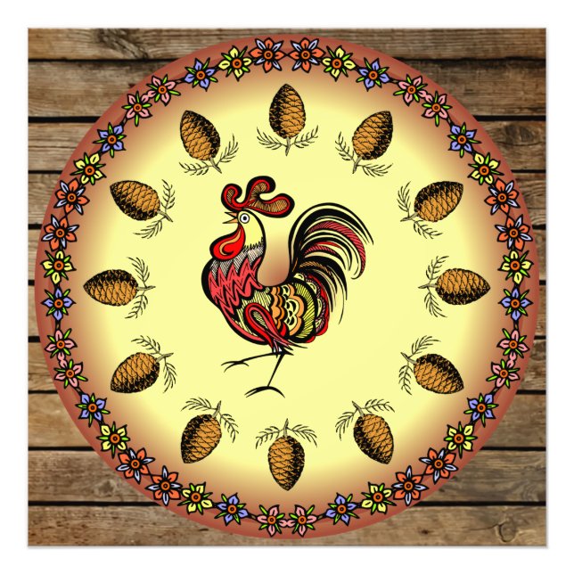 Barn Sign ~ Hex Sign ~ Rooster ~ Pine Cones ~ (Front)