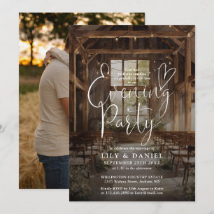 Barn String Lights Photo Wedding Evening Party Invitation