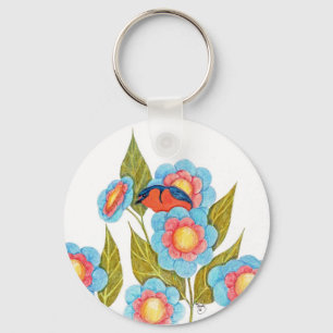 Barn Swallow and Posies Key Ring