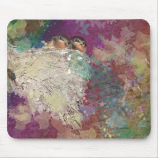 Barn Swallow Fantasy 60's Two Birds in a Nest Mouse Pad