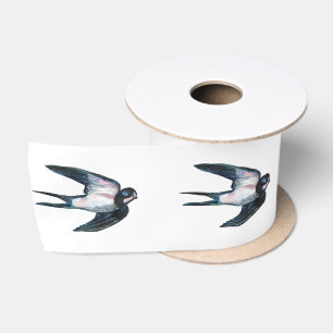 Barn Swallow Flying Illustration Satin Ribbon