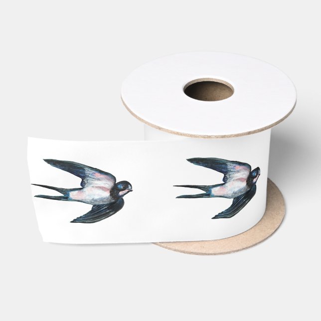 Barn Swallow Flying Illustration Satin Ribbon (Spool)