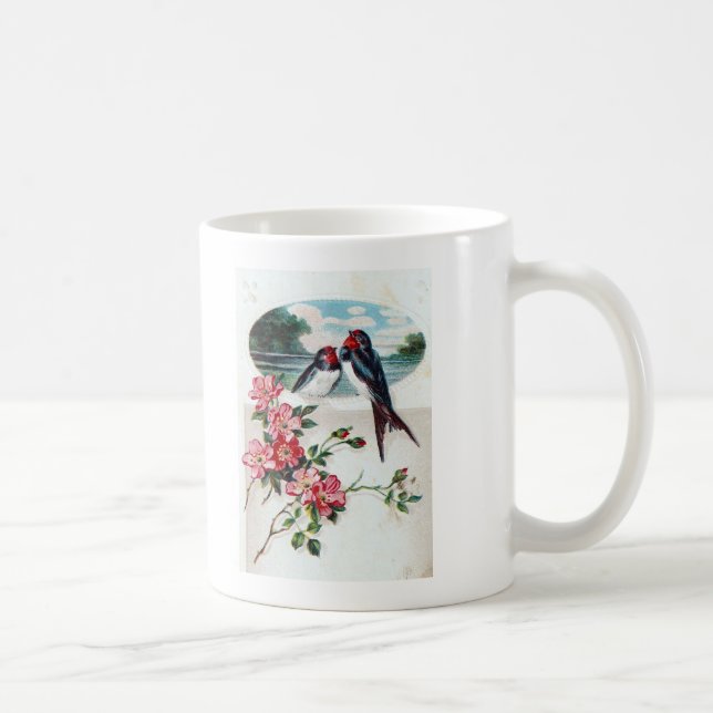 Barn Swallows and Pink Flowers Coffee Mug (Right)