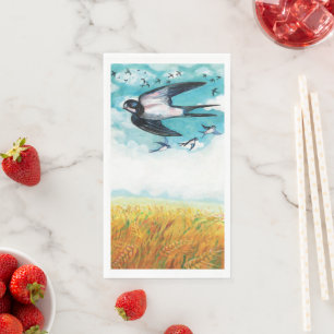 Barn Swallows flying over a wheat field  Napkin