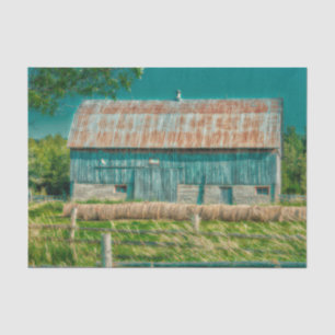 Barn Teal Vintage Country Rustic Farm Tissue Paper