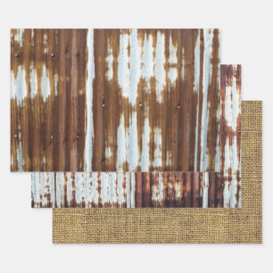 Barn Tin And Burlap Wrapping Paper Sheet