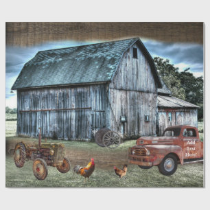 Barn Tractor Truck Rooster Hen Saw Wagon Wheel Wrapping Paper
