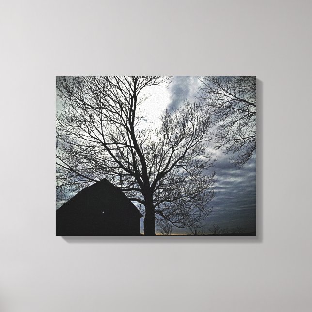 Barn w/Sky & Bare Trees Canvas Black & White Photo (Front)