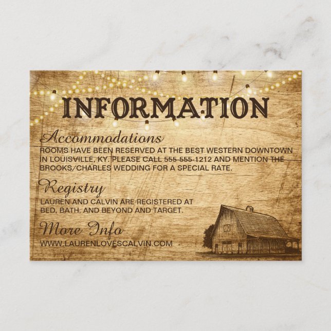Barn Wedding Information Card (Front)