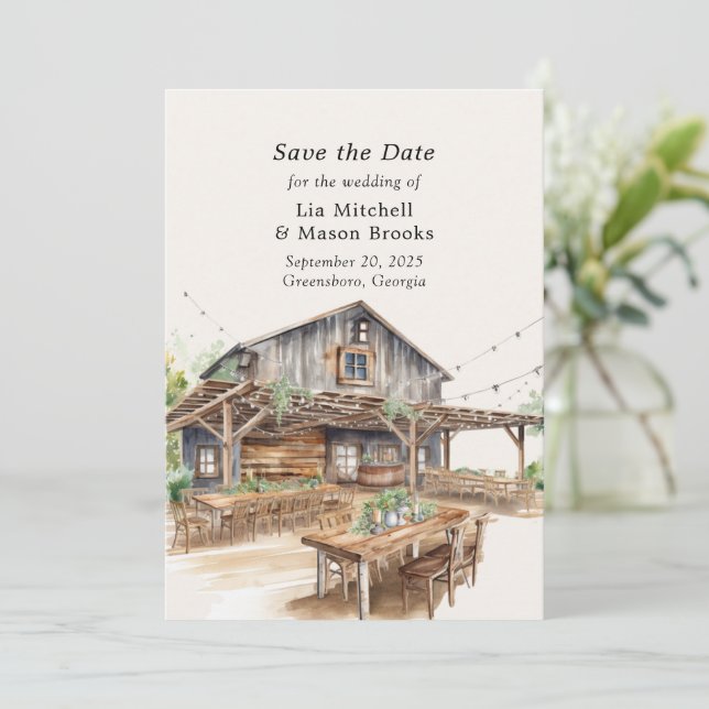 Barn Wedding Save The Date Invitation (Standing Front)