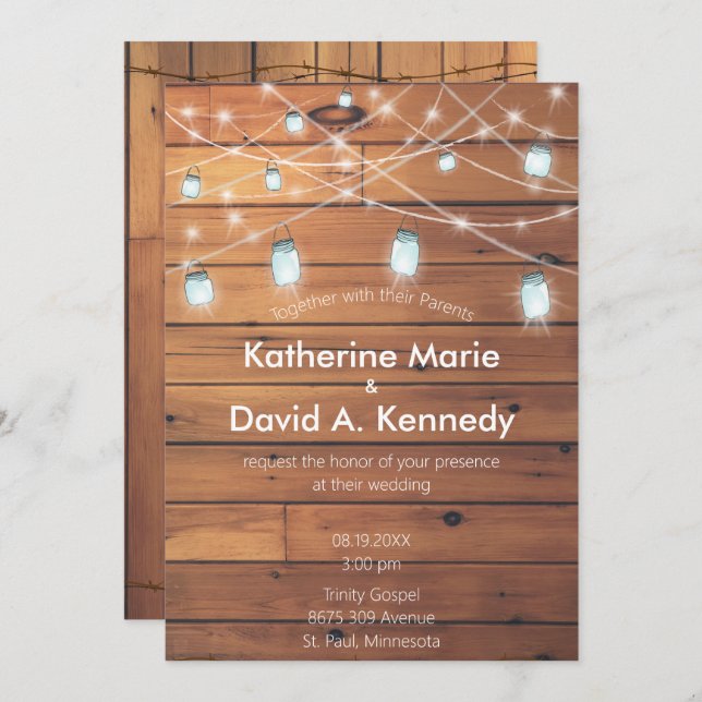 Barn Wedding Wall Mason Jar String Light Invitation (Front/Back)