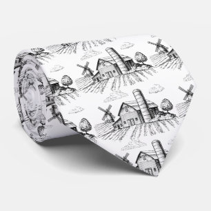 Barn Windmill Farm Sketch Men's Pattern Tie