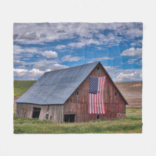 Barn with American Flag   Colfax, Washington Fleece Blanket