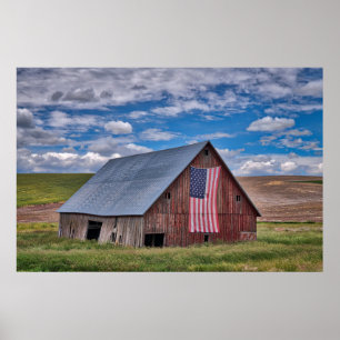 Barn with American Flag Colfax, Washington Poster