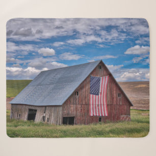 Barn with American Flag Colfax, Washington Sherpa Blanket