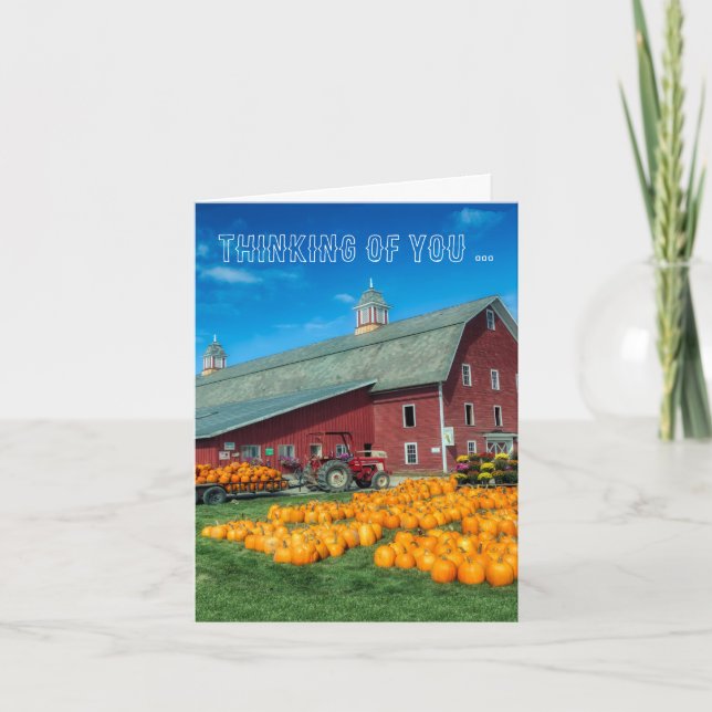 Barn with Pumpkins Thinking of You Card (Front)