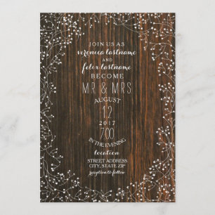 Barn Wood and Baby's Breath Rustic Barn Wedding Invitation