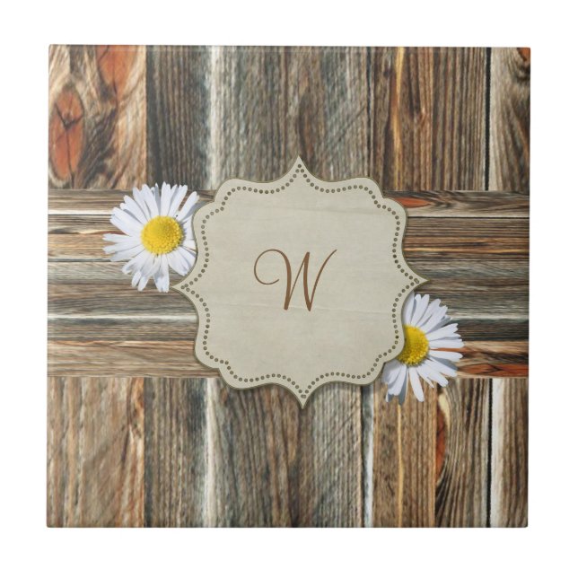 Barn Wood And Daisies Custom Tile (Front)