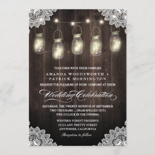 Barn Wood and Lace Mason Jar Wedding Invitations