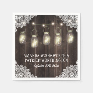 Barn Wood and Lace Mason Jar Wedding Napkins