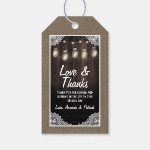 Barn Wood and Lace Mason Jar Wedding Thank You Gift Tags