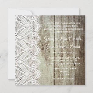 Barn Wood and Lace Square Wedding Invitations