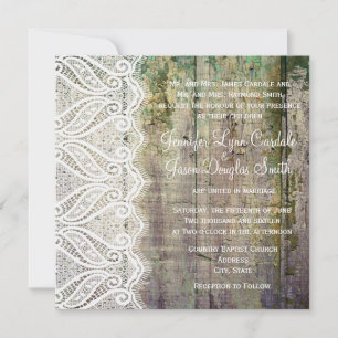 Barn Wood and Lace Square Wedding Invitations