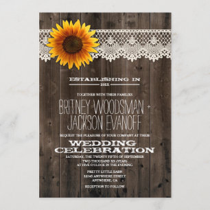 Barn Wood and Lace Sunflower Wedding Invitations
