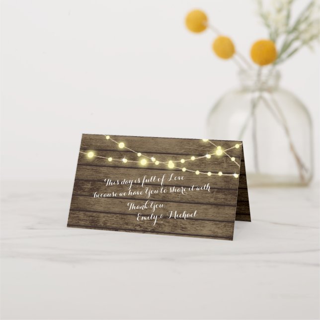 Barn Wood and String Lights Place Card (Back)