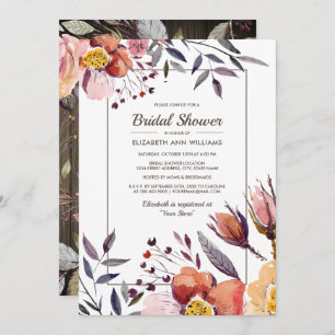 Barn Wood   Autumn Flowers Bridal Shower Invitation
