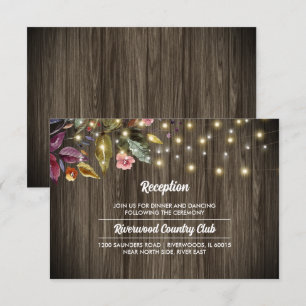 Barn Wood Autumn Flowers Wedding Reception Card