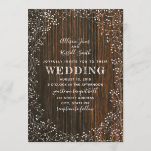 Barn Wood + Baby's Breath Calligraphy Wedding Invitation