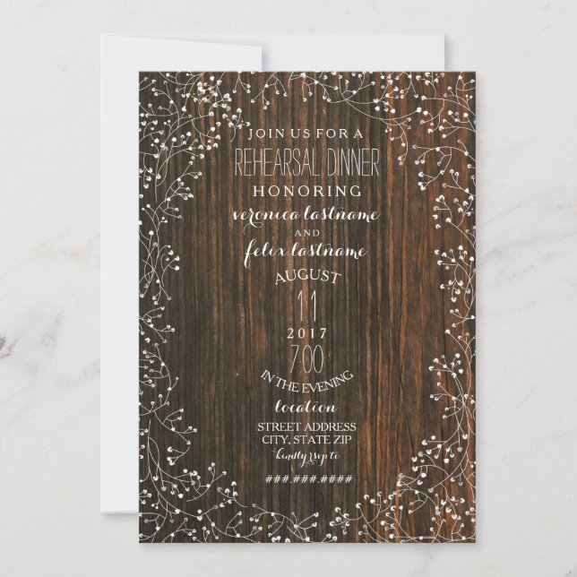 Barn Wood + Baby's Breath Rustic Wedding Rehearsal Invitation (Front)