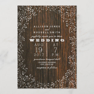Barn Wood + Baby's Breath Wedding Invitation
