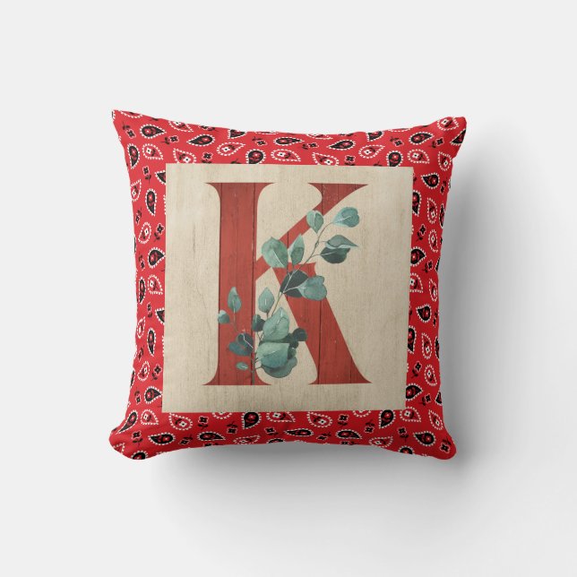 Barn Wood & Bandanna Letter K  Cushion (Front)
