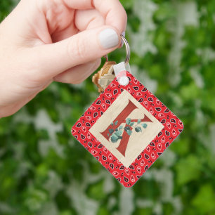 Barn Wood & Bandanna Letter K Key Ring