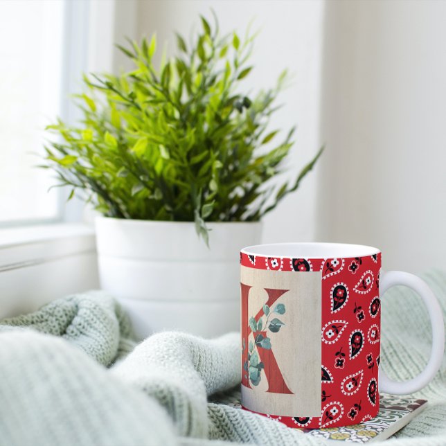 Barn Wood & Bandanna Letter K  Large Coffee Mug (Creator Uploaded)
