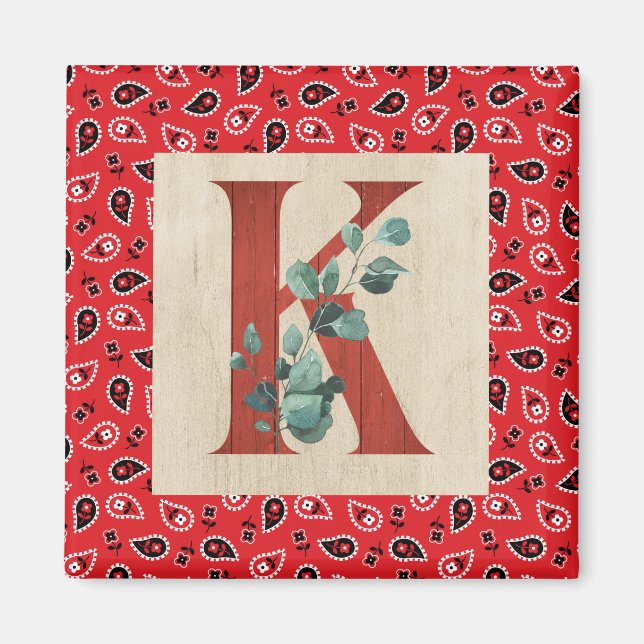 Barn Wood & Bandanna Letter K   Magnet (Front)