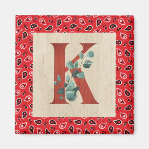 Barn Wood & Bandanna Letter K Magnet