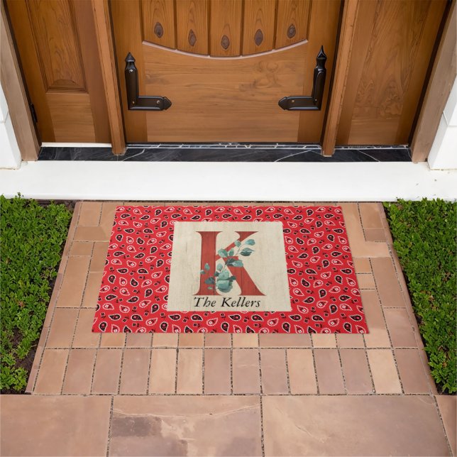 Barn Wood & Bandanna Letter K Personalised Doormat (Outdoor)