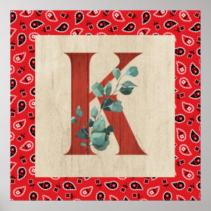 Barn Wood & Bandanna Letter K  Poster
