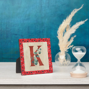 Barn Wood & Bandanna Letter K Tabletop Plaque