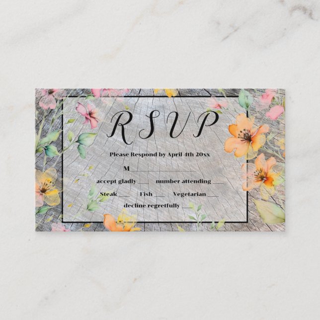 Barn-wood botanical pink orange wildflowers Business Card (Front)