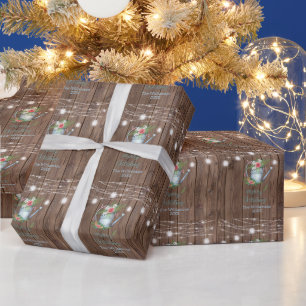 Barn Wood Brush Script  Merry Christmas Floral  Wrapping Paper